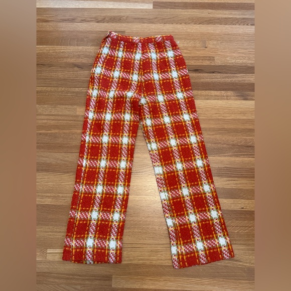 Vintage Pants - 60s Vintage Orange Plaid High Waisted Side Zip Pants Sz XS